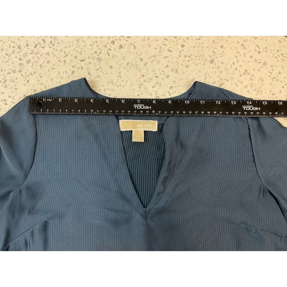 Michael Kors Women XS Blue Navy Solid Satin Tie Top Chambbary Officewear Bow - Picture 11 of 14